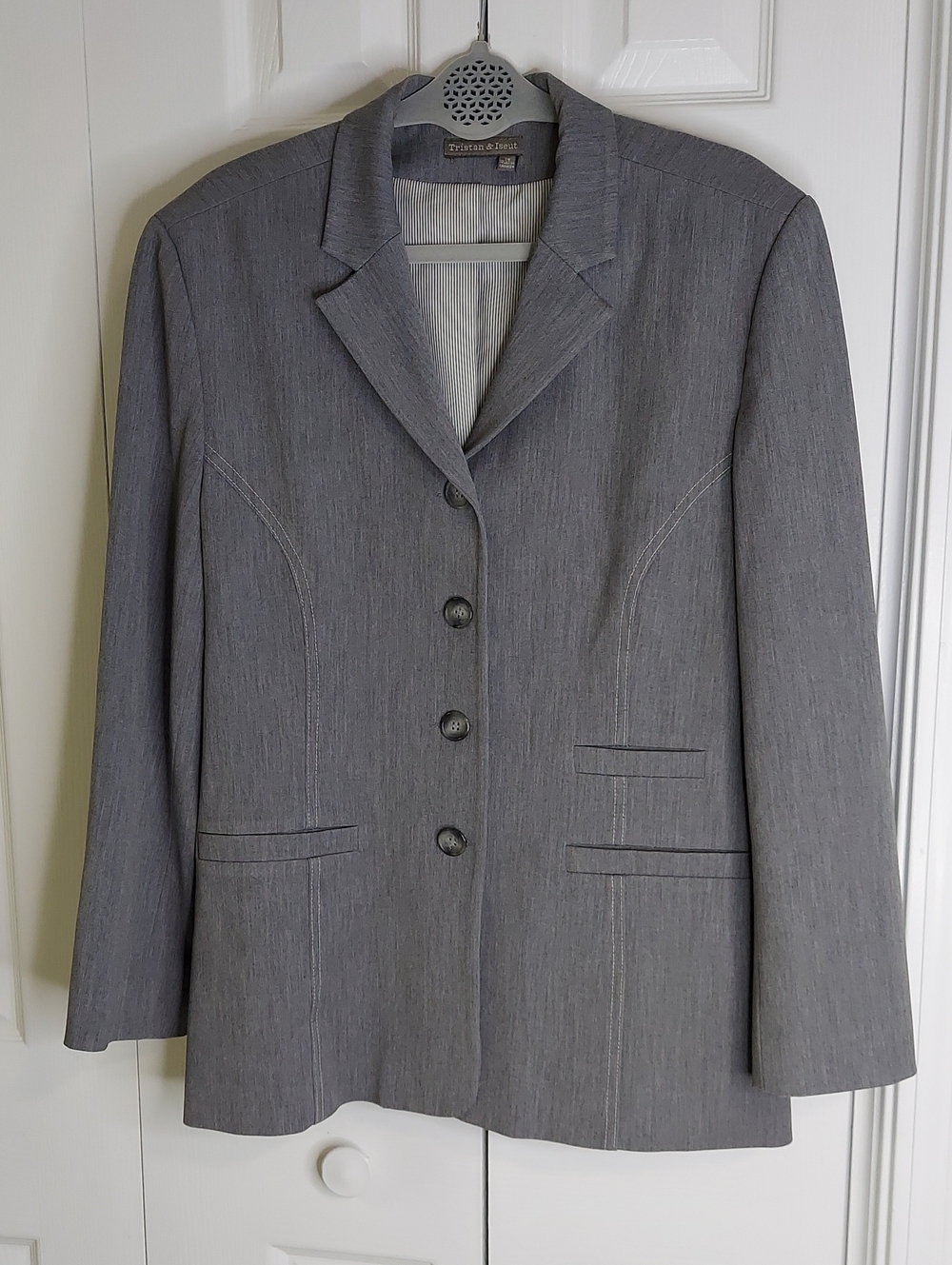 Tristan Jacket, Size 16, Gray, Seamed, 4 Button Front
